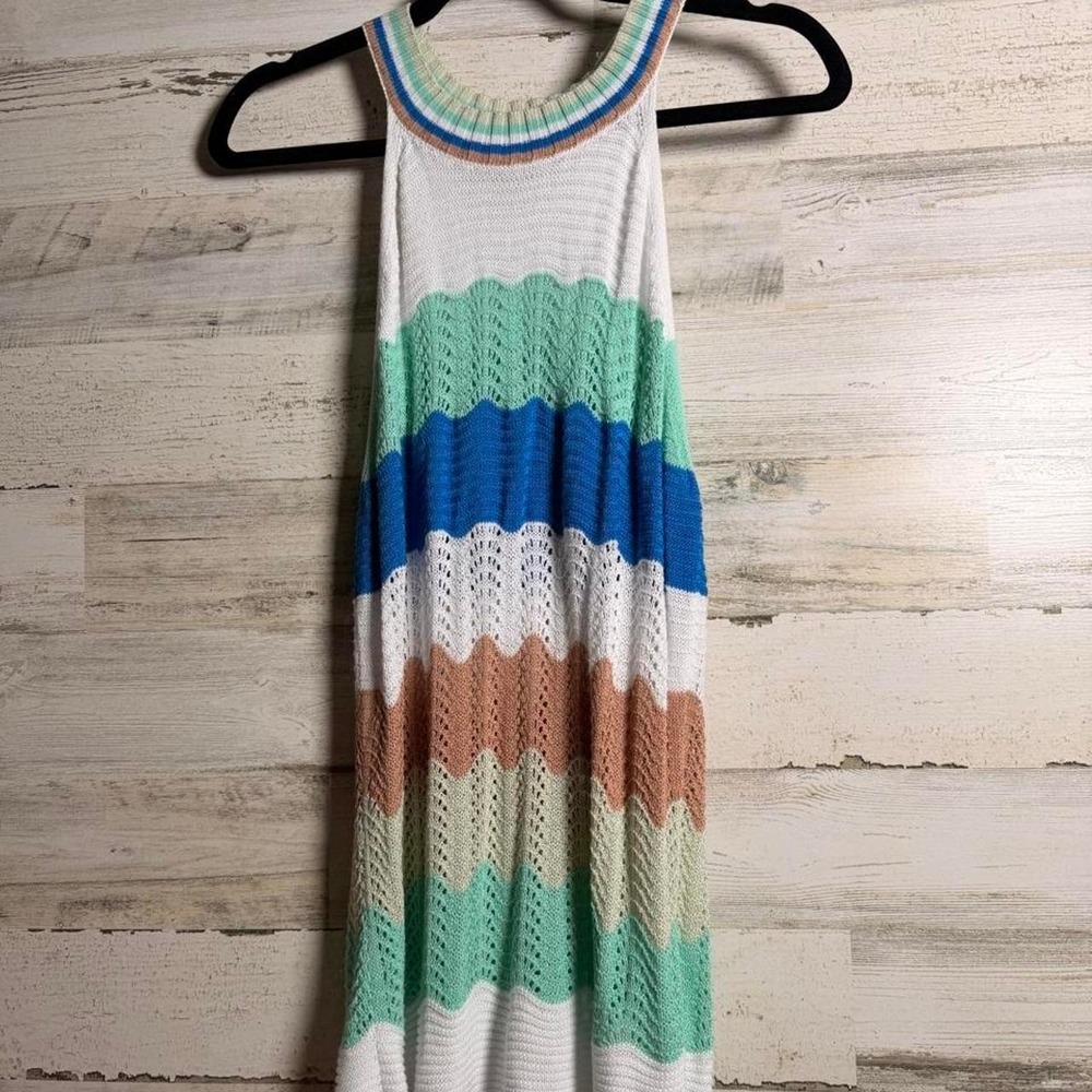 Colorblock Crochet Knit Longline Tank Top Size M Coastal Boho